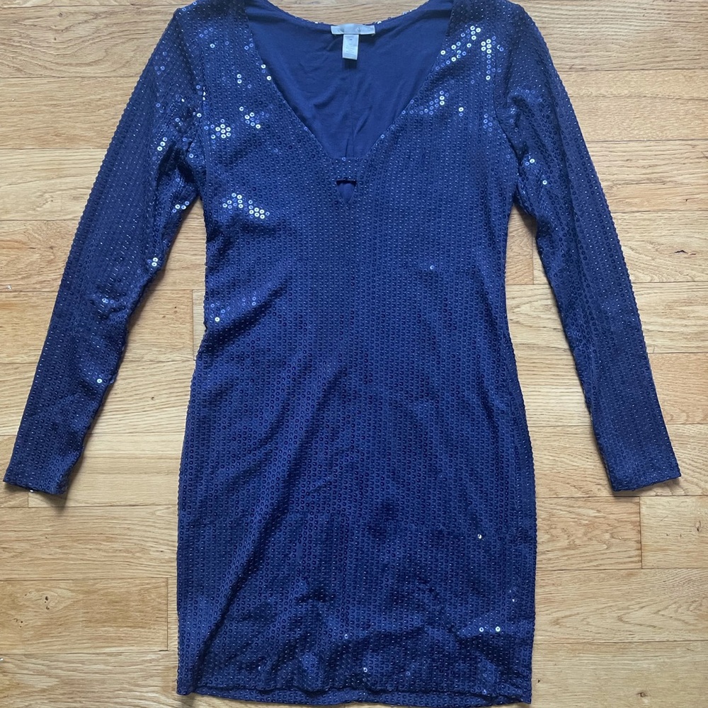 Bloomingdale’s Aqua sequin cocktail dress